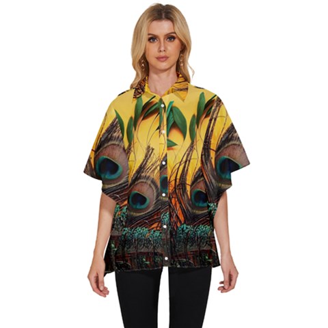 Asian Retro Vintage Art Korea China Japan Women s Batwing Button Up Shirt by Cemarart