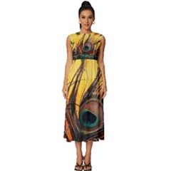 Asian Retro Vintage Art Korea China Japan Sleeveless Round Neck Midi Dress by Cemarart