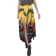 Forest Trees Snow Landscape Art Velour Split Maxi Skirt by Cemarart