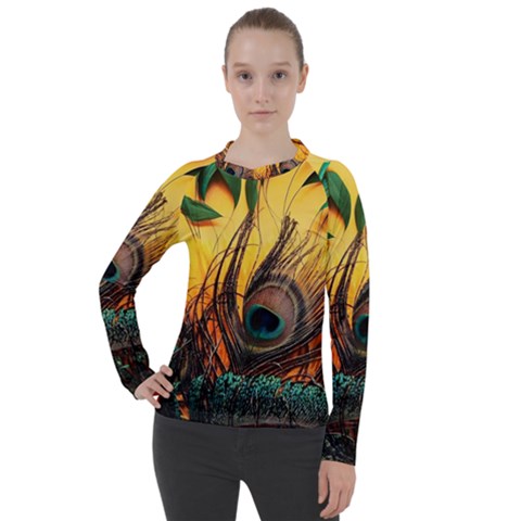 Japan Art Artwork Asia Drawing Lake Landscape Mountain Nature Oriental Women s Pique Long Sleeve T-shirt by Cemarart