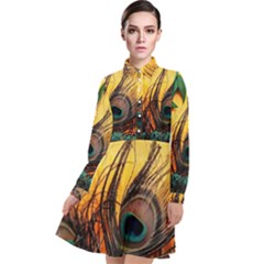 Peacock Feather Native Long Sleeve Chiffon Shirt Dress by Cemarart