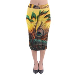 Peacock Feather Native Midi Pencil Skirt