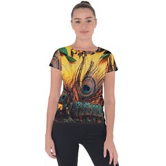 Peacock Feather Native Short Sleeve Sports Top  by Cemarart