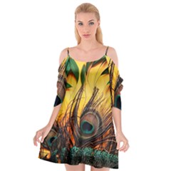 Peacock Feather Native Cutout Spaghetti Strap Chiffon Dress by Cemarart