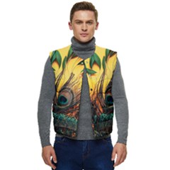 Peacock Feather Native Men s Button Up Puffer Vest	 by Cemarart