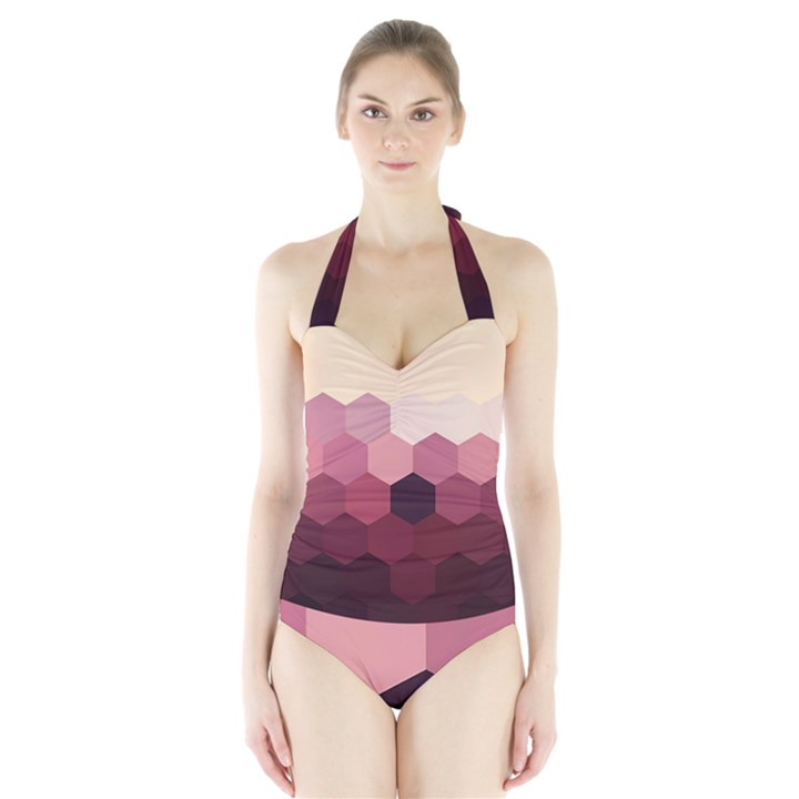 Hexagon Valentine Valentines Halter Swimsuit