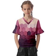 Hexagon Valentine Valentines Kids  V-neck Horn Sleeve Blouse by Grandong