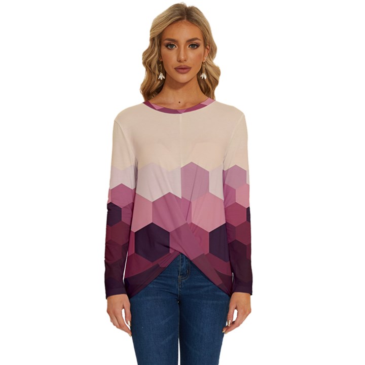 Hexagon Valentine Valentines Long Sleeve Crew Neck Pullover Top