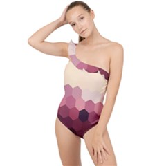 Love Amour Butterfly Colors Flowers Text Frilly One Shoulder Swimsuit by Grandong