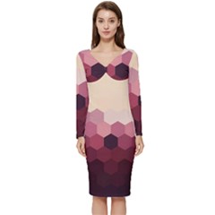 Love Amour Butterfly Colors Flowers Text Long Sleeve V-neck Bodycon Dress  by Grandong