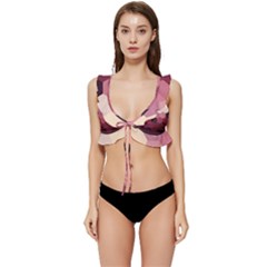 Love Amour Butterfly Colors Flowers Text Low Cut Ruffle Edge Bikini Top by Grandong