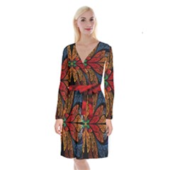 Fractals, Floral Ornaments, Rings Long Sleeve Velvet Front Wrap Dress by nateshop