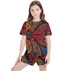 Fractals, Floral Ornaments, Rings Kids  T-shirt And Sports Shorts Set