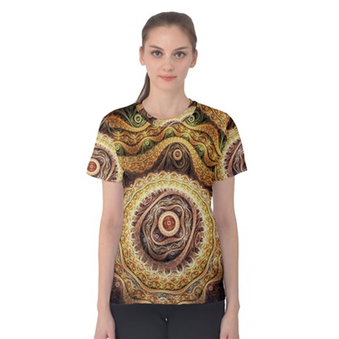 Fractals, Floral Ornaments, Waves Women s Cotton T-shirt by nateshop