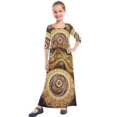 Fractals, Floral Ornaments, Waves Kids  Quarter Sleeve Maxi Dress by nateshop