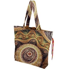 Fractals, Floral Ornaments, Waves Drawstring Tote Bag by nateshop