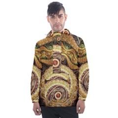 Fractals, Floral Ornaments, Waves Men s Front Pocket Pullover Windbreaker by nateshop