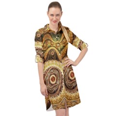 Fractals, Floral Ornaments, Waves Long Sleeve Mini Shirt Dress by nateshop