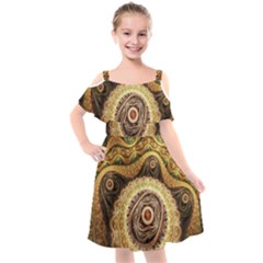 Fractals, Floral Ornaments, Waves Kids  Cut Out Shoulders Chiffon Dress by nateshop