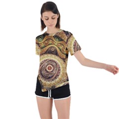 Fractals, Floral Ornaments, Waves Asymmetrical Short Sleeve Sports T-shirt by nateshop