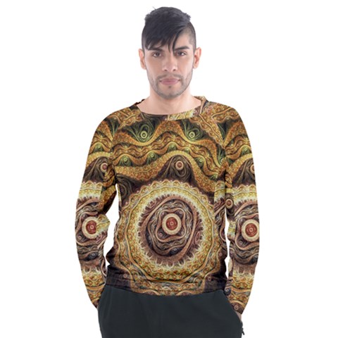 Fractals, Floral Ornaments, Waves Men s Long Sleeve Raglan T-shirt by nateshop