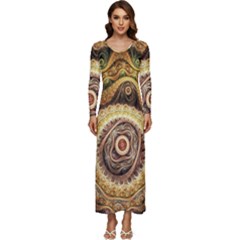 Fractals, Floral Ornaments, Waves Long Sleeve Longline Maxi Dress by nateshop