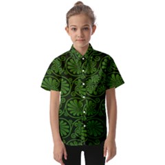 Green Floral Pattern Floral Greek Ornaments Kids  Short Sleeve Shirt