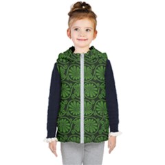 Green Floral Pattern Floral Greek Ornaments Kids  Hooded Puffer Vest