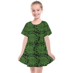 Green Floral Pattern Floral Greek Ornaments Kids  Smock Dress by nateshop