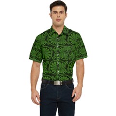 Green Floral Pattern Floral Greek Ornaments Men s Short Sleeve Pocket Shirt  by nateshop