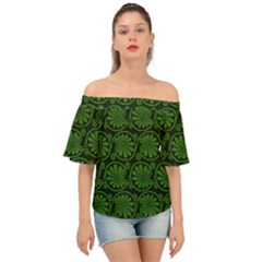 Green Floral Pattern Floral Greek Ornaments Off Shoulder Short Sleeve Top by nateshop