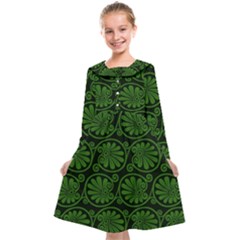 Green Floral Pattern Floral Greek Ornaments Kids  Midi Sailor Dress