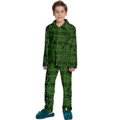 Green Floral Pattern Floral Greek Ornaments Kids  Long Sleeve Velvet Pajamas Set by nateshop