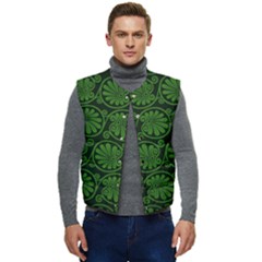 Green Floral Pattern Floral Greek Ornaments Men s Button Up Puffer Vest	 by nateshop