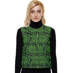 Green Floral Pattern Floral Greek Ornaments Women s Button Up Puffer Vest by nateshop