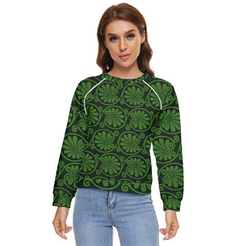 Green Floral Pattern Floral Greek Ornaments Women s Long Sleeve Raglan T-shirt by nateshop