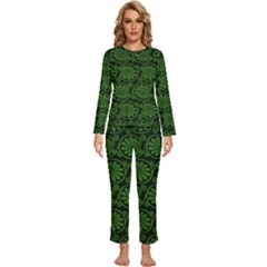 Green Floral Pattern Floral Greek Ornaments Womens  Long Sleeve Lightweight Pajamas Set by nateshop