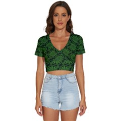 Green Floral Pattern Floral Greek Ornaments V-neck Crop Top by nateshop