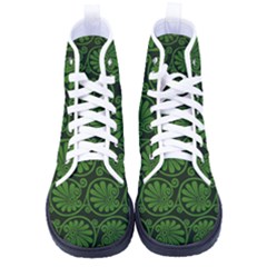 Green Floral Pattern Floral Greek Ornaments Kid s High-top Canvas Sneakers by nateshop