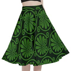 Green Floral Pattern Floral Greek Ornaments A-line Full Circle Midi Skirt With Pocket by nateshop