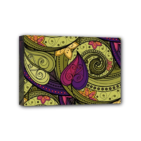 Green Paisley Background, Artwork, Paisley Patterns Mini Canvas 6  X 4  (stretched) by nateshop