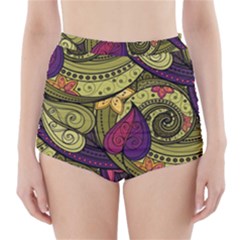 Green Paisley Background, Artwork, Paisley Patterns High-waisted Bikini Bottoms by nateshop