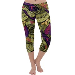 Green Paisley Background, Artwork, Paisley Patterns Capri Yoga Leggings by nateshop