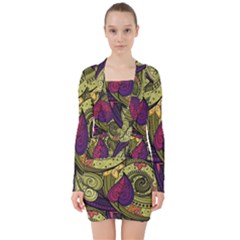 Green Paisley Background, Artwork, Paisley Patterns V-neck Bodycon Long Sleeve Dress by nateshop