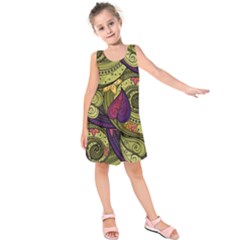 Green Paisley Background, Artwork, Paisley Patterns Kids  Sleeveless Dress by nateshop