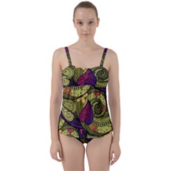 Green Paisley Background, Artwork, Paisley Patterns Twist Front Tankini Set by nateshop