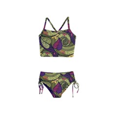 Green Paisley Background, Artwork, Paisley Patterns Girls  Tankini Swimsuit