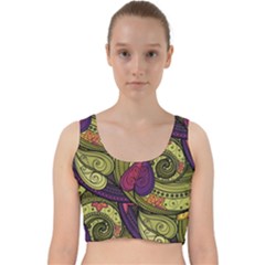 Green Paisley Background, Artwork, Paisley Patterns Velvet Racer Back Crop Top