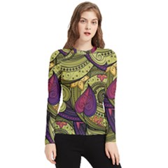 Green Paisley Background, Artwork, Paisley Patterns Women s Long Sleeve Rash Guard by nateshop