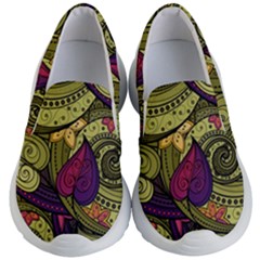 Green Paisley Background, Artwork, Paisley Patterns Kids Lightweight Slip Ons by nateshop